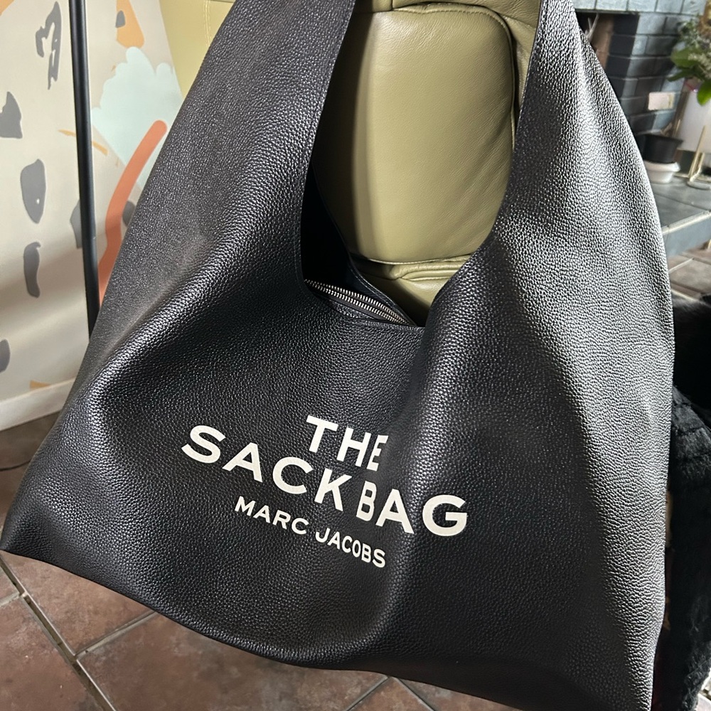 Marc Jacobs Black Sack Bag with White Text